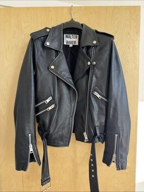 Walter Baker Black Leather Biker Jacket with Silver Hardware